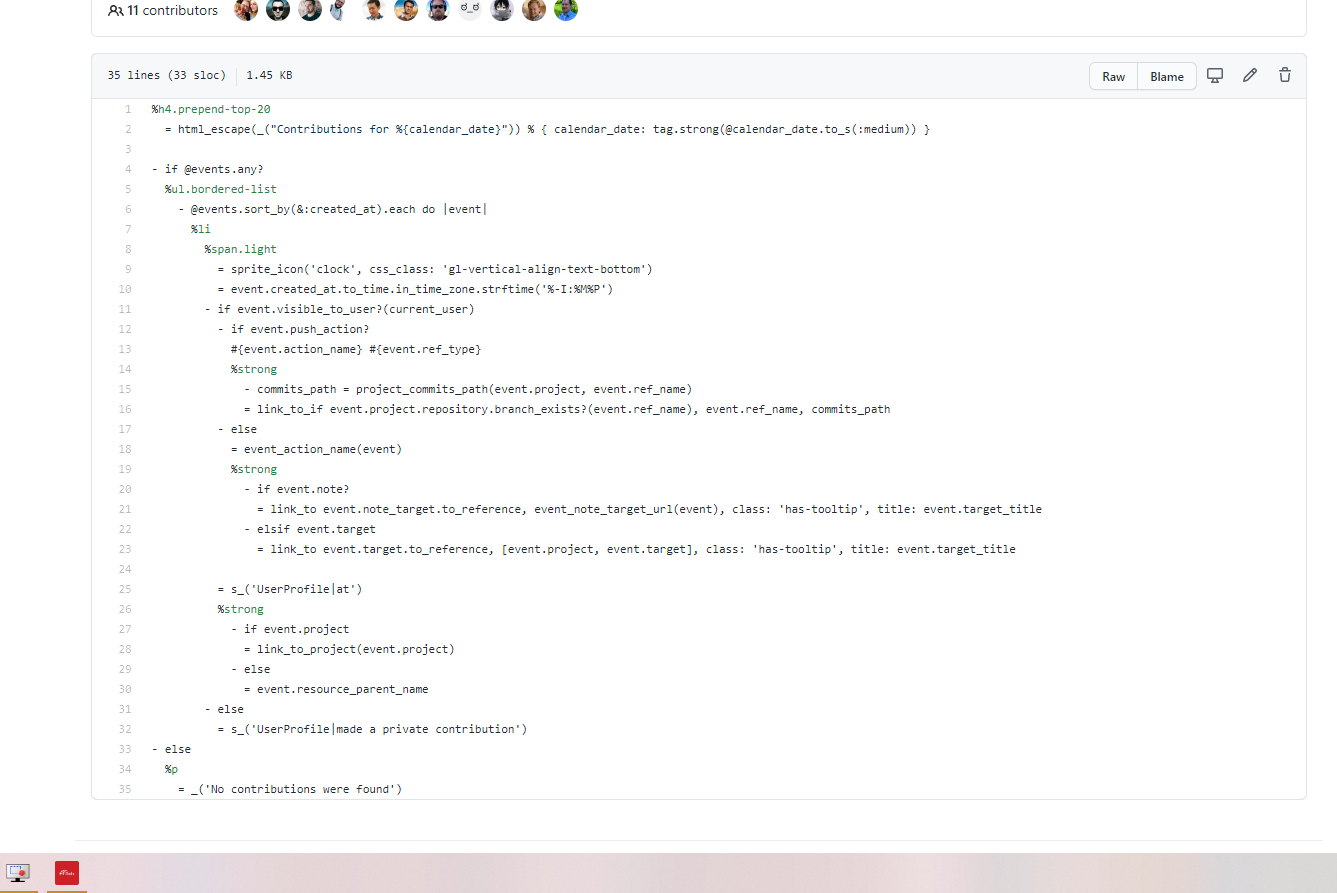 图为 GitLab 源码中的视图，使用的模板引擎是 HAML